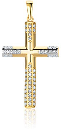 PRINS JEWELS Goldener Anhänger Kreuz 14 Karat 585 Gelbgold Mit Zirkonia