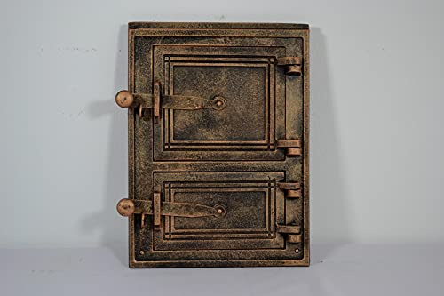 SEZAM Backofentür aus Gusseisen mit 2 Türen - mit Türriegel, Brotofentür - Steinofentür - Pizzaofentür 35 x 3 x 26 cm - rechteckig, kupferfarben bemalt
