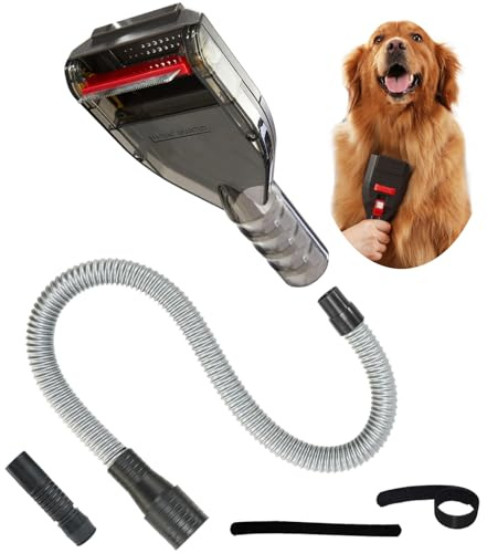 Kodahome Pet Shedding Brush Vacuum Attachment, Grooming Tool Kit for Most Vacuums, Dog Hair Deshedding Groomer with Extension Hose & Universal Adapters