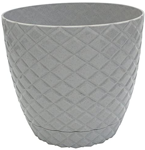Maceta grande con corte de diamante gris para interior y exterior, 5,6 litros