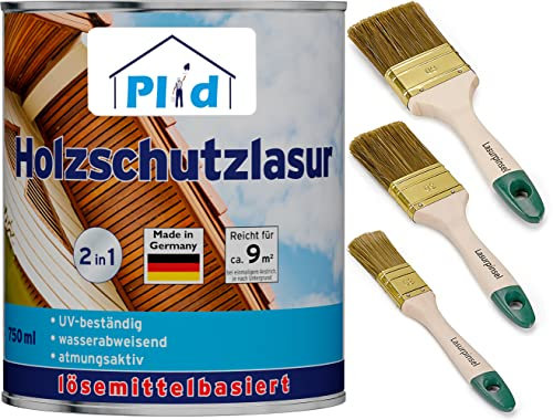 PLID® Holzlasur Kiefer satin – [LANGANHALTENDE WIRKUNG] – alle Laub- und Nadelhölzer – feuchtigkeitsregulierend – UV-beständig – wetterbeständig – Holzlasur für außen – Made in Germany 0,75l Set