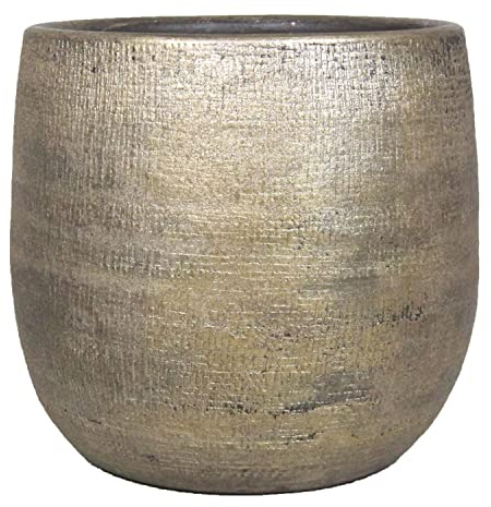 INNA-Glas Ceramic pot with texture, gold, 22 cm, Ø 24 cm - Flowerpot