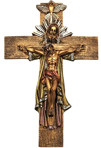 MORIN | Decorative Sculptures Cross with Father, Son and Holy Spirit 30 cm – Perfect for Decoration | Ornaments for Living Room | Decorative Figure – Ideal for Home Gold Colour