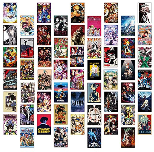 HERKINDNESS Anime-Poster, Wand-Collage-Set, 54 Teile, Ästhetik im Cartoon-Stil, Kunstposter zur Dekoration von Jugendzimmern