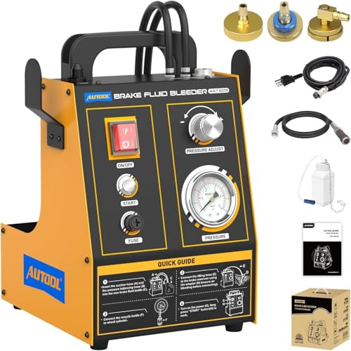 AUTOOL Automatisk Bromsvätskeblödare, Bromsvätskeblödare 0,5~2,5Bar Bromsvätskeblödare för Bil med Tryckövervakning/Justerbart Tryck, 220V Bromsblödningssats för Fordon (AST 605)
