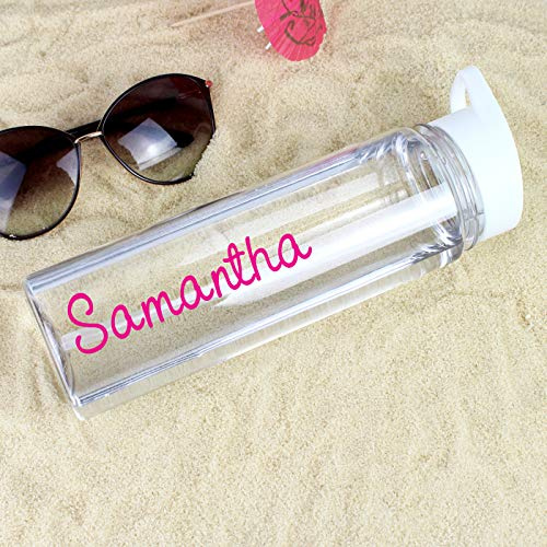 Personalised Pink Name Island Inspired Clear Water Drinks Bottle with Straw 750ml BPA Free Ideal for Kids, Teachers, Work, School, Cycling, Gym, Camping