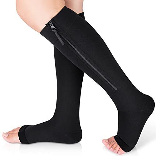 Ailaka Bas De Contention Homme Femme, Classe 1 Medicale Soutien Graduel Bas De Compression, 15-20mmhg Chaussettes de Compression Avec éclair Indiqué pour Voyages Jambes Enflées Course Vols