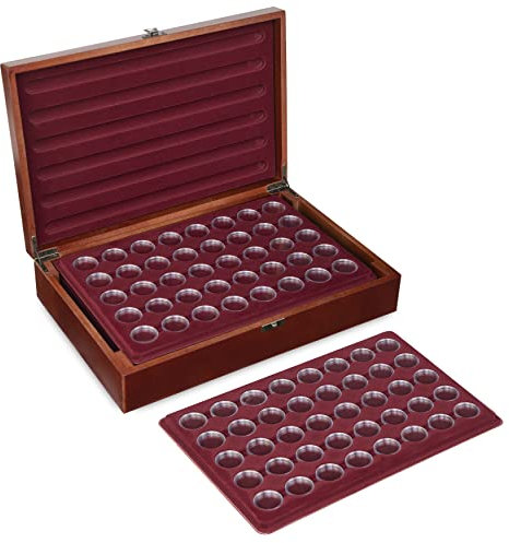 MC.Sammler Holz Münzkassette Münzkoffer inkl 5 Münztableaus für 200 STK 2 Euro Münzen in Kapseln (Kassette mit 200 Münzkapseln 26mm)