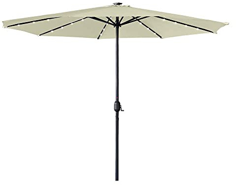 NAIZY Alu Sonnenschirm mit LED Ø 3,5m Gartenschirm UV-Schutz UPF 40+ Balkonschirm unniegbar Terrassenschirm ohne Ständer für Garten Balkon Terrass, Beige