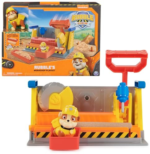 Rubble & Crew - Pack Taller CONSTRUCCIÓN + Figura Rubble + Arena MÁGICA DE Kinetic Sand + Accesorios - Patrulla Canina Juguetes - Juegos Infantiles - 6067082 - Juguetes Niños 3 años +