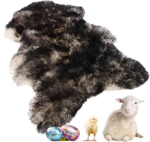 lammfellpark® Weich Schaffell Echt, Premium Lammfell Schwarz Weiß 80-90cm Schaffell Teppich - Echtes Naturfell Weich Flauschig Wollteppich, öko Schafsfelle Echt Fell Deko - Teppich Fell Größe S