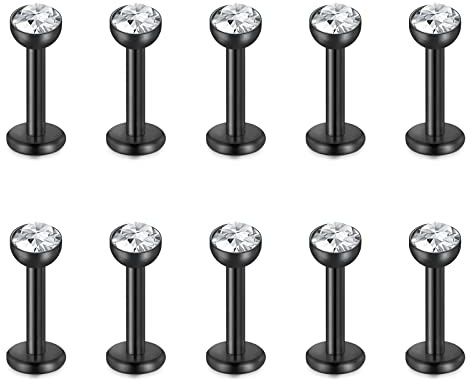 Funseedrr 10er 1.2mm Edelstahl Lippenpiercing Labret Stecker Set 6mm Silber Tragus Helix Piercing Schmuck