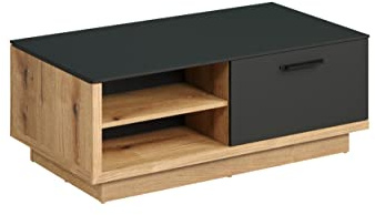 trendteam smart living - Synnax - Couchtisch - Anthrazit/Evoke Eiche - Kaffeetisch mit 4 offenen Fächern und 2 Klappen - (BxHxT) 110 x 42 x 60 cm - Sofatisch auf einem Sockel - kratzfest | B 110 x H 42 x T 60 cm · Soft-Close-Dämpfer · 2 Klappen, 4 offene Fächer, 2 Einlegeböden