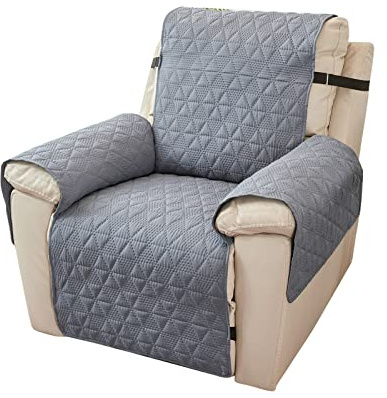PETCUTE Sesselschoner,Relaxsessel Sesselschoner mit Verstellbaren Riemen,Reversibler Sesselschutz Sofaüberwurf,Waschmaschinenfest,Rutschfester Ruhesessel Bezüge Sofabezug,Grau