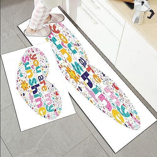 Küchenläufer Küchenmatte 2 Stück 45x70cm+45x120cm,Zitat, Heart Shaped Sonnenschein Motivzitat mit Sternen Kreis, Sonne, ,Rutschfest Pflegeleicht, Anti-Müdigkeit Küchenteppich Teppich Läufer für Küche
