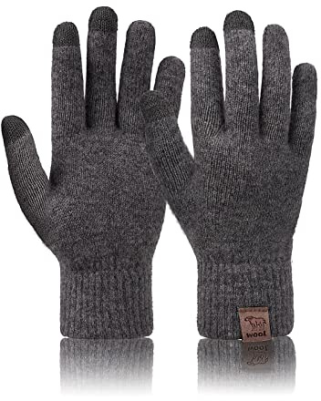 Niwicee Winter Touch Screen Gloves Wool Warm Fleece Lined Knitted Thermal Gloves Touchscreen Elastic Cuff Texting Glove for Men Women for Outdoors（Dark Grey,Women