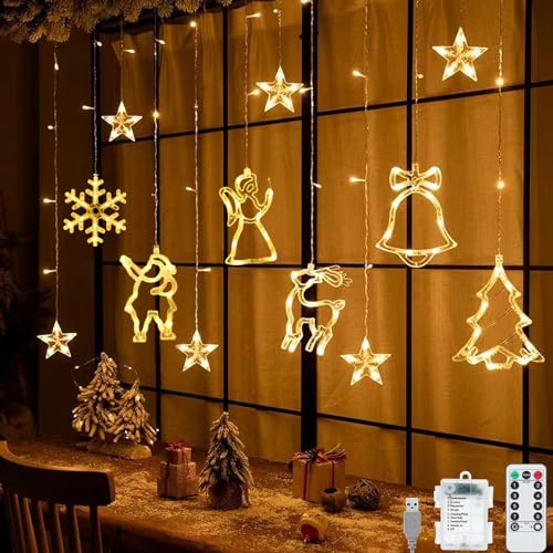 Luminosas Cortina Luces,138 Leds Telones de Hogar,3.5M Cortinas de Luz Impermeable,8 Modos,IP44,USB Fairy Estrellas Light String con Mando a Distancia,para Balcón,Ventana,Fiesta,Decoración Navideña