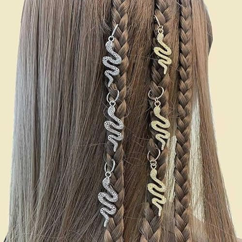 10PCS Vintage Gold/Silber Braid Schlange Haar Ringe Haar Schmuck Ringe Haar Dekorationen Metall Manschetten Flechten Haar Dekorationen für Frauen