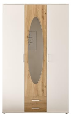 AVANTI TRENDSTORE Valvarrone Kleiderschrank aus laminiertem Holz mit 2 Flügeltüren aus Holz, 1 Tür mit Spiegel und 2 Schubladen, in zwei Farben erhältlich, Maße BxHxT 120 x 195 x 55 cm