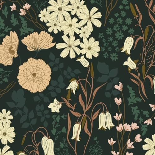 Fiula Selbstklebende Tapete Klebefolie Möbel Blumen Blumentapete 41CMx6M Möbelfolie Selbstklebend Mustertapete Wasserdicht für Wohnzimmer Schlafzimmer Beige Grün Bunt Vintage Florale Wallpaper
