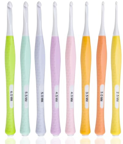 HERKINDNESS Set Crochet Ergonomique 8 Pièces, Aiguille Crochet avec Poignée Silicone Confortable 14,5 cm, Crochets Tricot Différentes Tailles 2,5-6 mm pour Débutants et Projets DIY