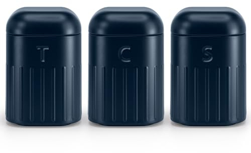 EHC Set of 3 Airtight Tea, Coffee & Sugar Food Storage Canisters Jars Set,Containers, Navy Blue