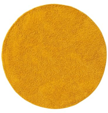 benuta Basic Hochflorteppich Soho - gelb ø 160 cm rund - Kuschelig Weicher Teppich im Minimalistischen Look - Pflegeleicht - Fußbodenheizung Geeignet