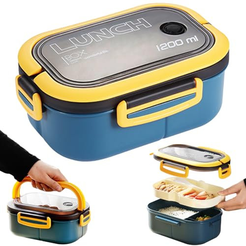 FZYCOM Lunch Box 2 Strati, Porta Pranzo 1200ml, Portapranzo per Adulti ufficio Bento Box con Scomparti e Posate Contenitori Lunch Box Ermetico, Contenitore Porta Pranzo Ermetico Portatile con Maniglia