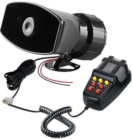 Sirene Lautsprecher 12V 7 Ton 100W Car Horn, Auto Sirene Autohupe Sound Hupen Fahrzeug Horn Auto Hupe, Geeignet Für Alle 12V Fahrzeuge LKW Züge Boote Autos Vans, Schwarz