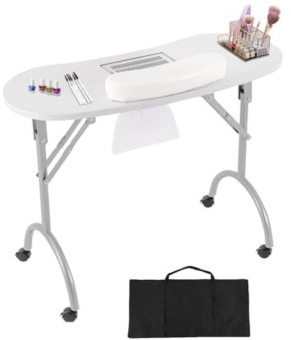 Maniküretisch, Faltbar Maniküretisch mit Absaugung Tragbarer Nageltisch, mit Nagelsauger, Rad, Staubbeutel, Geeignet für Nagelstudios, Schönheitssalons, Nagelpflege