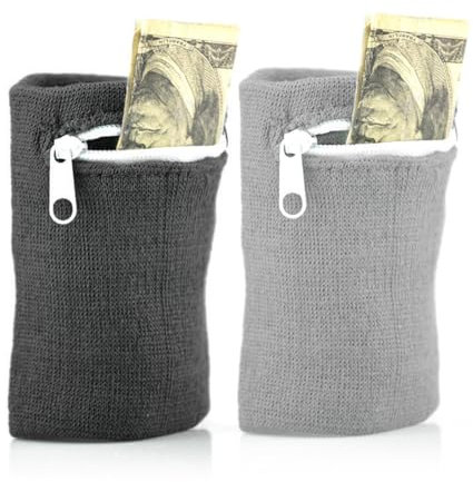 WBZOWRB 2 Stück Schweißband, 8 * 10 Cm Wristband, Schweißband Handgelenk, Handgelenktasche, Schweißbänder Handgelenk, Schweißarmband Mit Praktischer Reißverschlusstasche(Schwarz/Grau)