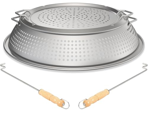 Keesha Feuerstelle Funkenschutz Bildschirm für Soloofen Lagerfeuer Langlebiges 304 Edelstahl Mesh Shield Zweiteilige Netzabdeckung, Inklusive Holzgriff Entfernungswerkzeuge, Kompatibel mit