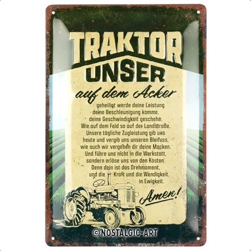 Nostalgic-Art Retro Blechschild, 20 x 30 cm, Traktor Unser – Geschenk-Idee für Traktor-Fans, aus Metall, Vintage Design mit Spruch, Blechschilder Sprüche | aus Metall, Vintage Design, Blechschilder Sprüche, Geschenk-Idee für Traktor-Fans