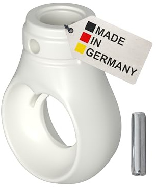 BAUHELD Markisenöse 12mm Kunststoff [Made in Germany] - Halterung für Markisen-Kurbel mit Kugel-Haken- Kurbel-Öse in Verkehrsweiß - RAL9016 - Mit Spannstift - Stiftbreite 4mm - Höhe 52,5mm