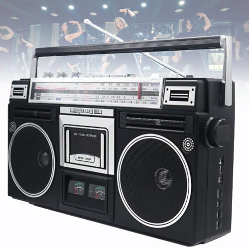Boombox à cassette portable, lecteur CD rétro classique de style années 80, prise en charge de l'entrée SD/USB, avec radio AM/FM, enregistreur de pour les réunions de famille et les voyages,Black