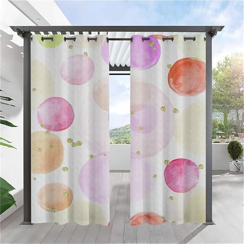 Hiseng wasserdichte Vorhänge Outdoor, 3D Polka Dots Drucken Outdoorvorhänge Wetterfest 2 Stück Verdunkelungsvorhang Blickdicht Sichtschutz Sonnenschutz Vorhang für Garten (137x203cm,Bunt)