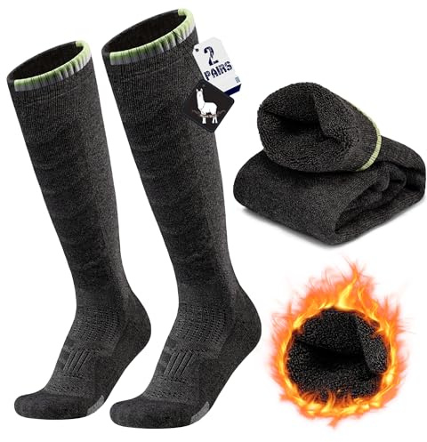 ineepor 2 Pares Alpaca Calcetines Esquí para Hombres, Mujeres Y Jóvenes, Calcetines Altos de Compresión para SNOWBOARD, Calcetines térmicos hasta la rodilla de invierno para Clima Frío Tallas 35-51