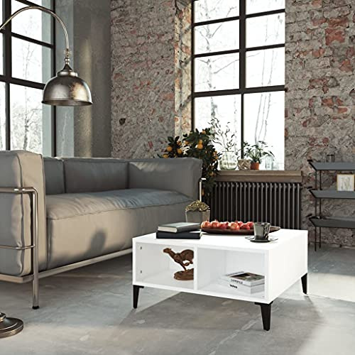 puraday Table basse de salon avec 4 compartiments 60 x 60 x 30 cm - Table d'appoint multifonction pratique pour chambre à coucher - Table basse robuste et durable - Blanc - En bois et métal