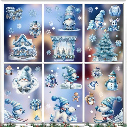 KIKISML 116 Adesivi Vetrofanie Natalizie, 9 Fogli Riutilizzabili Adesivi Natale PVC Decorazioni Adesivo per Finestra Gnomo di Natale per Vetrina Finestra