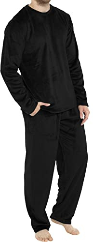 TDEOK Pyjamas herr lång, sidenpyjamas herr långärmad pyjamas set herr pyjamas tvådelad lång pyjamas set mjuka nattkläder långärmad bambu sovkläder med rund hals