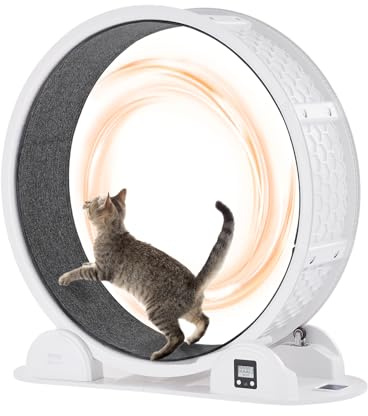 VEVOR Ruota per Esercizi per Gatti con Contapassi, 1038 mm Ruota per Correre con Freno Pista in Moquette per Gatti da Interno Sotto 13,6 kg Attrezzo per Esercizi per Gatti per Animali Domestici Bianco
