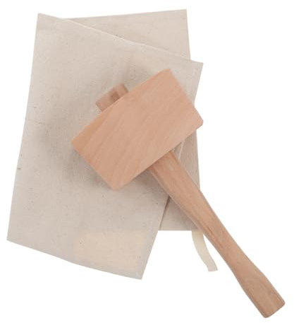FUNOMOCYA 2pcs Reusable Canvas Ice Bag Wood Hammer Bartender Tool for Ice Crushing