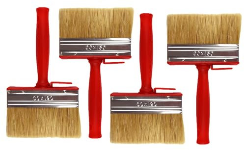 4 Stück Flächenstreicher Pinsel breit Pinsel Lasur Holz Rot, 120mmx30mm Soft Hair Dekorationspinsel Deckenpinsel Malerei an Wänden und Holz DIY Handwerk Professionelle Dekoration Lack schmieren