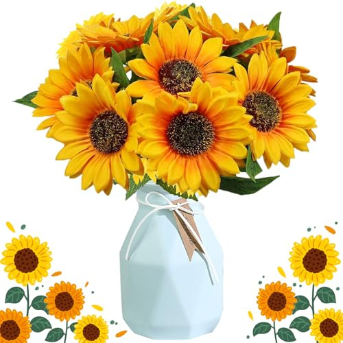 Künstliche Sonnenblumen Deko, 10 Bündel Einzelstiel Kunst Sonnenblumen, Blumen Plastik Sonnenblume, Herbst sonnenblumen, Kunstblumen Sunflowers, Gefälschte Sonnenblume, für Zuhause, Büro, Wohnung