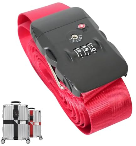 Flewdart cinghie valigie tsa combinazione incrociata, cinghia valigie tsa codice rosso Per i viaggi aerei (Rosso)