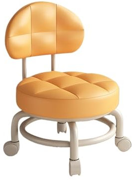 Small Rolling Stool Low Round Rolling Stool With Wheels 360° Rotating Makeup With Backrest Pulley Stool For Kitchen Barber Shop Library Salon Garage For Home ,Massage, Garden, Office ,Garage, Shop(Pin