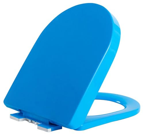 Dazzluxe Siège De Toilette Allongé, Couvercle De Toilette Silencieux À Fermeture Douce avec 4 Pare-Chocs Antidérapants, Charnières Fixes Supérieures, Abattant WC en Forme De D/U,Bleu