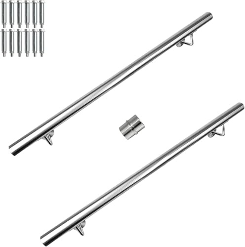 AMDBRAIL Edelstahl Handlauf Treppengeländer Geländer Wandhandlauf Wand Treppe mit Wandhalterung und Endkappen, Treppengeländer Innen und Außen für Treppen, Brüstung, Balkon, Länge: 200 CM