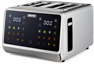 GEEPAS 5-in-1 DIGITAL 4 Slice Toaster | Stainless Steel Housing Wide Slots LED Display & Timer | 6 Browning Level Cancel Defrost & Reheat Function 6 Versatile Mode Removable Crumb Tray | 1770W Silver