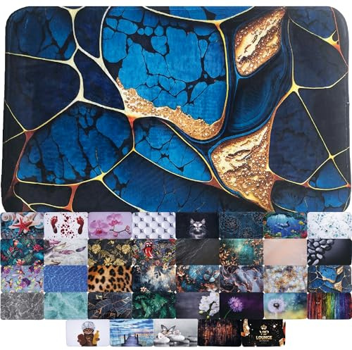 Sanilo Badteppich, viele schöne Badematten zur Auswahl, Badvorleger sehr weich und rutschfest, waschbar und schnelltrocknend (Marmor Cobalt, 50 x 80 cm)